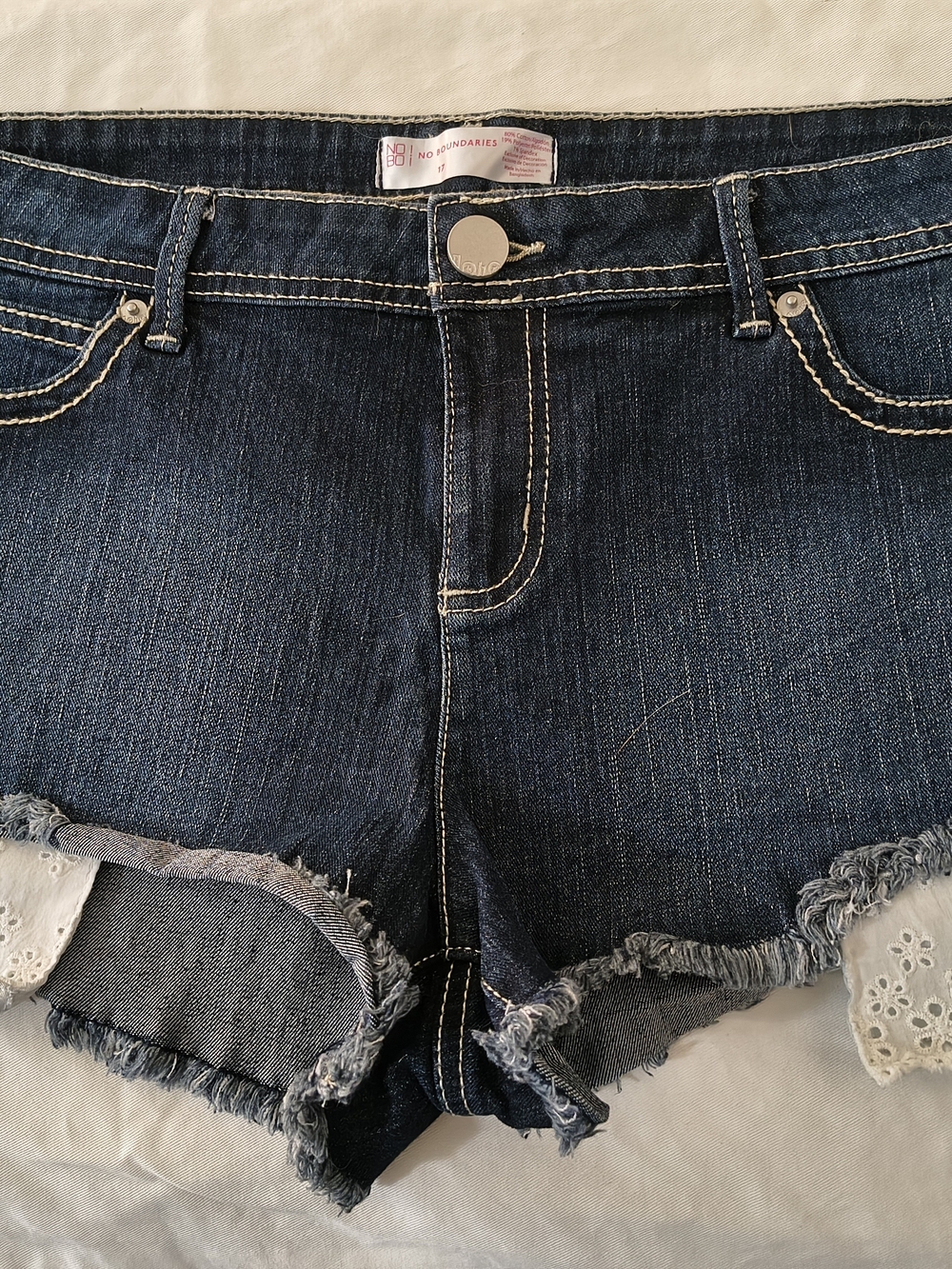 No Boundaries Junior's Dark Wash Denim Cutoff Shorts